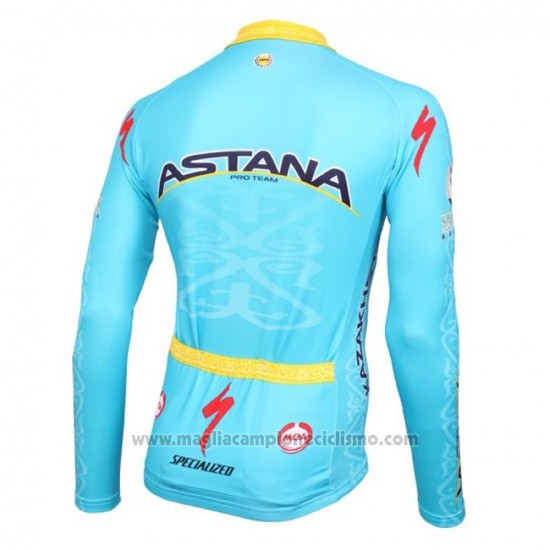 2016 Abbigliamento Ciclismo Astana Azzurro e Giallo Manica Lunga e Salopette